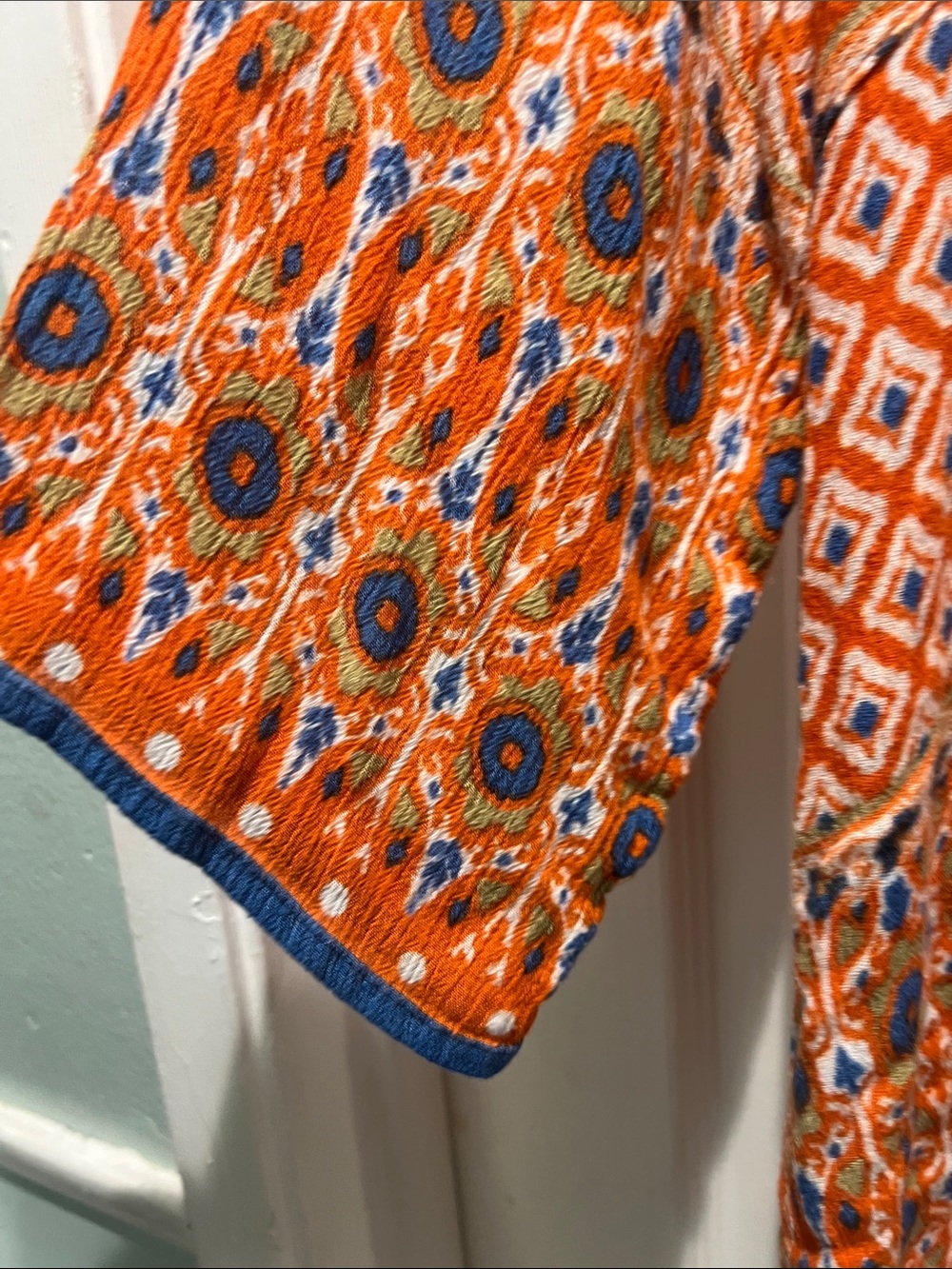 Cost Plus World Market Orange Patterned V-Neck Boho Blouse - Picture 4 of 9